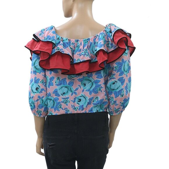 Rhode Resort Voile Floral Printed Bodysuit Top Cotton Tiered Ruffle S New 273444 - Picture 3 of 4